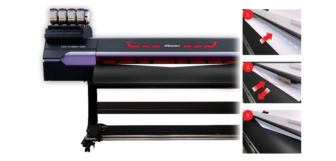 Mimaki UCJV330-160 UV-LED Print & Cut Plotter inkl. Standfuß, Medienzuführung, Netzkabel, Bedienerhandbuch und Rasterlink Software